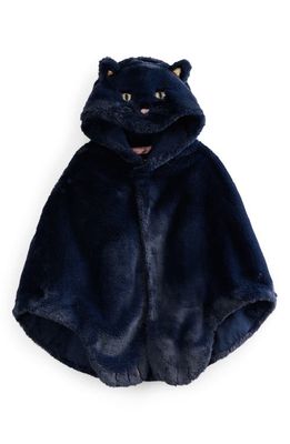 Mini Boden Kids' Cat Faux Fur Hooded Cape in French Navy