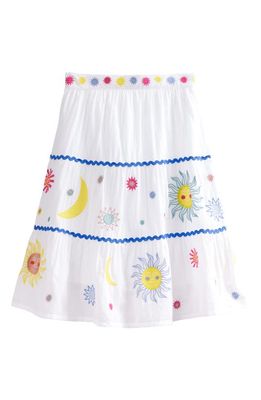 Mini Boden Kids' Celestial Appliqué Tiered Cotton Skirt in White