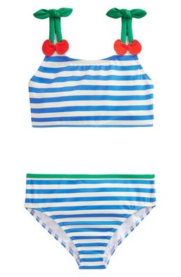 Mini Boden Kids' Cherry Strap Two-Piece Swimsuit in Cabana Blue And Ivory Stripe