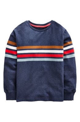 Mini Boden Kids' Chest Stripe Cotton T-Shirt in Navy Marl