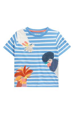 Mini Boden Kids' Chicken Appliqué T-Shirt in Wisteria Blue/Ivory Cockerels