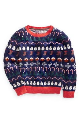 Mini Boden Kids' Christmas Fair Isle Sweater in College Navy