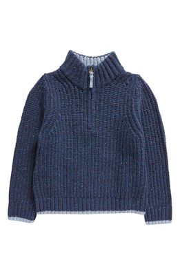 Mini Boden Kids' Chunky Cotton Blend Half Zip Sweater in Navy Neps