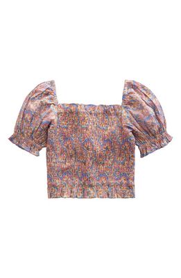 Mini Boden Kids' Co-Ord Smocked Top in Lupin And Peach Paisley