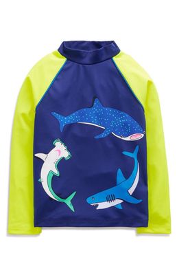 Mini Boden Kids' Colorblock Long Sleeve Rashguard in Sapphire Blue Sharks