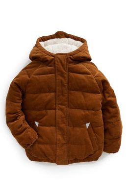 Mini Boden Kids' Corduroy Faux Fur Novelty Puffer Jacket in Butterscotch Brown