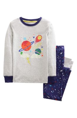 Mini Boden Kids' Cosmos Glow in the Dark Fitted Two-Piece Cotton Pajamas in Grey Marl Space