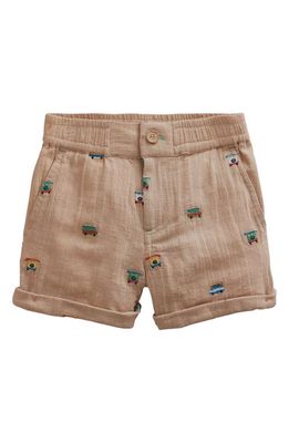 Mini Boden Kids' Cotton & Linen Roll-Up Shorts in Campervan Embroidery