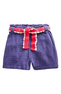 Mini Boden Kids' Cotton Gauze Belted Shorts in Soft Starboard