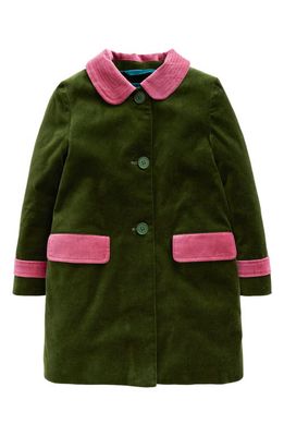 Mini Boden Kids' Cotton Velvet Coat in Vine Leaf