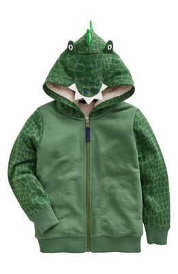 Mini Boden Kids' Crocodile High Pile Fleece Lined Hoodie in Green Crocodile