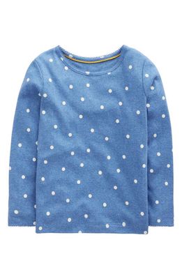 Mini Boden Kids' Dot Print Pointelle Long Sleeve Shirt in Delft Blue/Ivory Spot