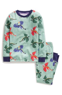 Mini Boden Kids' Dragon Fitted Two-Piece Cotton Pajamas in Georgian Blue Dragon