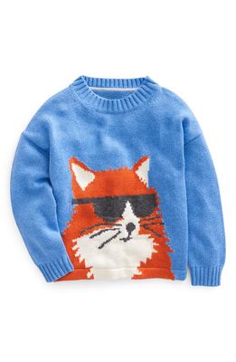 Mini Boden Kids' Dude Animal Intarsia Cotton & Wool Blend Crewneck Sweater in Blue