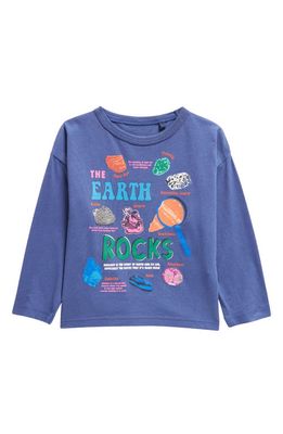 Mini Boden Kids' Earth Rocks Long Sleeve Cotton Graphic T-Shirt in Teacup Pink