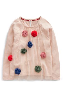 Mini Boden Kids' Embellished Tulle Overlay Long Sleeve Cotton T-Shirt in Sandpiper Baubles