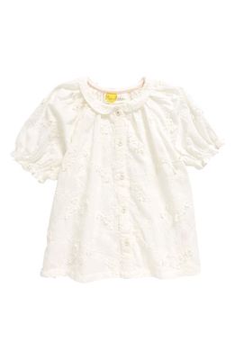 Mini Boden Kids' Embroidered Appliqué Puff Sleeve Top in Ivory