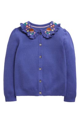Mini Boden Kids' Embroidered Collar Cotton Cardigan in Starboard Blue