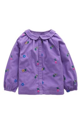 Mini Boden Kids' Embroidered Cotton Corduroy Shirt in Aster Purple Floral