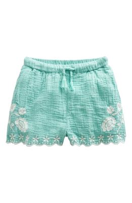 Mini Boden Kids' Embroidered Cotton Gauze Shorts in Aqua Sea