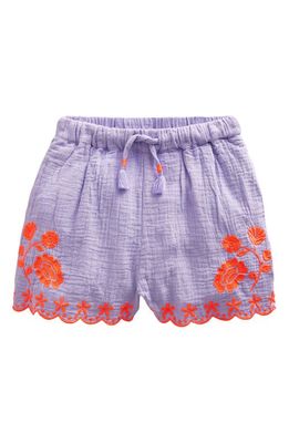 Mini Boden Kids' Embroidered Cotton Gauze Shorts in Pretty Lavender