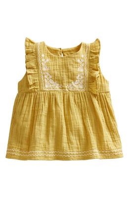 Mini Boden Kids' Embroidered Cotton Gauze Top in Buttercup