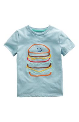 Mini Boden Kids' Embroidered Cotton Graphic T-Shirt in Tourmaline Blue Burger