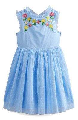 Mini Boden Kids' Embroidered Crossback Dress in Whisper Blue