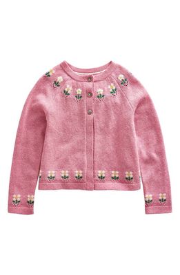 Mini Boden Kids' Embroidered Floral Cardigan in Almond Pink Marl