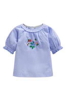 Mini Boden Kids' Embroidered Floral Cotton Top in End On End