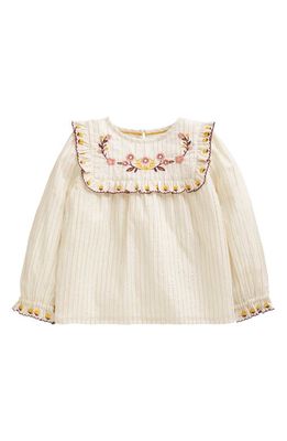 Mini Boden Kids' Embroidered Floral Metallic Stripe Cotton Blend Blouse in Ivory Embroidered Floral