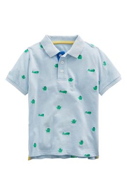 Mini Boden Kids' Embroidered Frogs Cotton Piqué Polo Shirt in Surfboard Blue Frogs