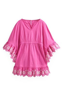 Mini Boden Kids' Embroidered Long Sleeve Cotton Cover-Up Dress in Tickled Pink