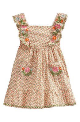 Mini Boden Kids' Embroidered Pinafore Dress in Vanilla Pod Flower