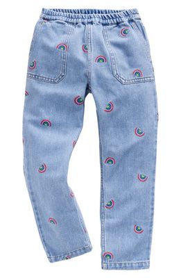 Mini Boden Kids' Embroidered Pull-On Jeans in Scattered Rainbow Embroidery