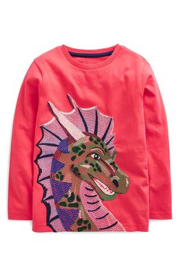 Mini Boden Kids' Embroidered Serpent Long Sleeve T-Shirt in Jam Red Dragon