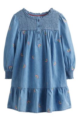 Mini Boden Kids' Embroidered Shirred Dress in Scattered Rainbow Embroidery