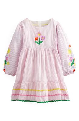 Mini Boden Kids' Embroidered Stripe Dress in Cameo Pink