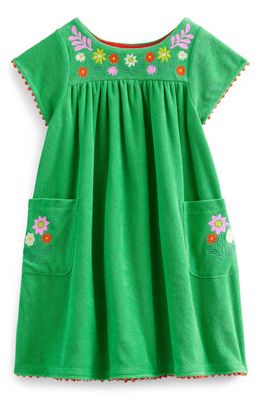 Mini Boden Kids' Embroidered Terry Dress in Aloe Green Flowers