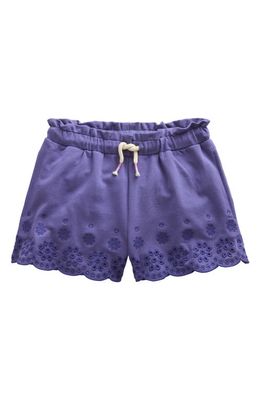 Mini Boden Kids' Eyelet Cotton Knit Drawstring Shorts in Soft Starboard Blue