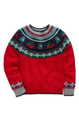 Mini Boden Kids' Fair Isle Crewneck Sweater in Brilliant Red