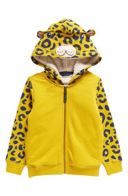 Mini Boden Kids' Faux Fur Lined Leopard Novelty Hoodie in Dijon Yellow Leopard