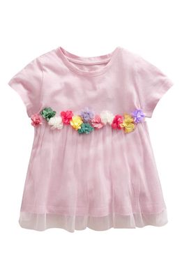 Mini Boden Kids' Floral Appliqué Tulle Cotton T-Shirt in French Pink