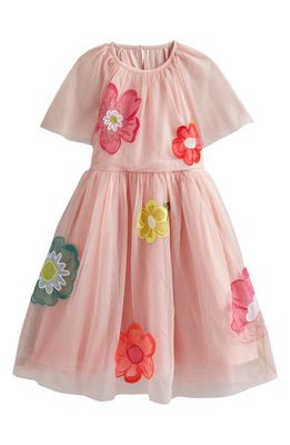 Mini Boden Kids' Floral Appliqué Tulle Party Dress in Provence Dusty Pink