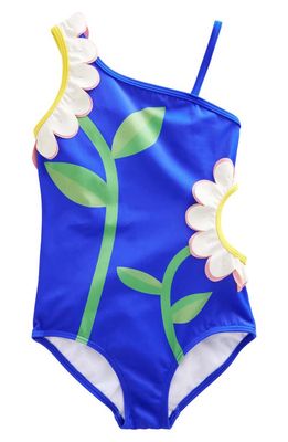 Mini Boden Kids' Floral Cutout One-Piece Swimsuit in Cobalt
