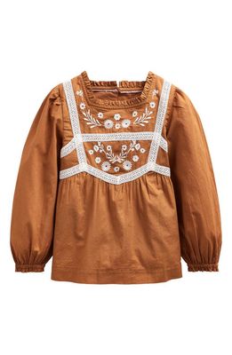 Mini Boden Kids' Floral Embroidered Cotton Blouse in Butterscotch Brown