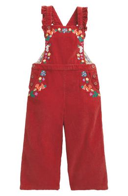 Mini Boden Kids' Floral Embroidered Cotton Corduroy Overalls in Russet Red Embroidery