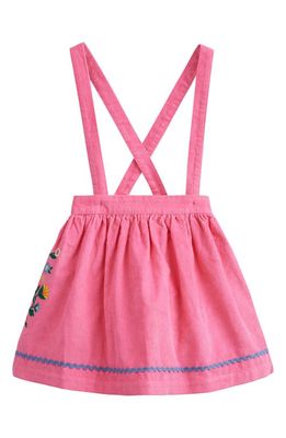 Mini Boden Kids' Floral Embroidered Cotton Corduroy Suspender Skirt in Knockout Pink Embroidery