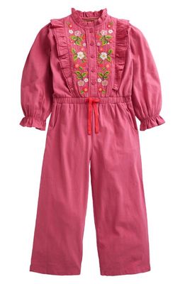 Mini Boden Kids' Floral Embroidered Cotton Jumpsuit in Rose Red