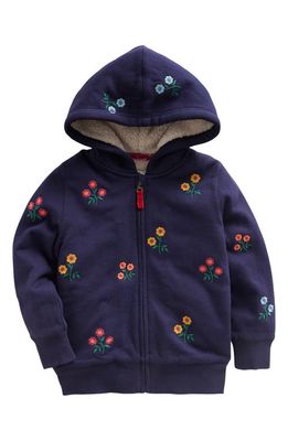 Mini Boden Kids' Floral Embroidered Hoodie in French Navy Floral